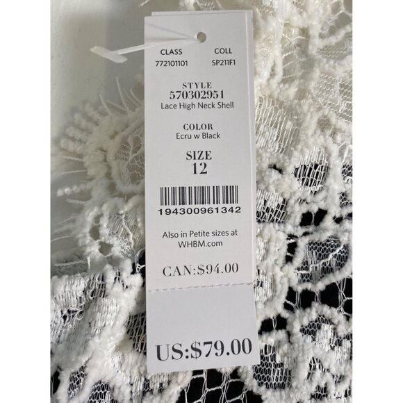 White House Black Market Blouse Women's Size 12 Top Ivory Black Lace Feminine - Picture 3 of 16